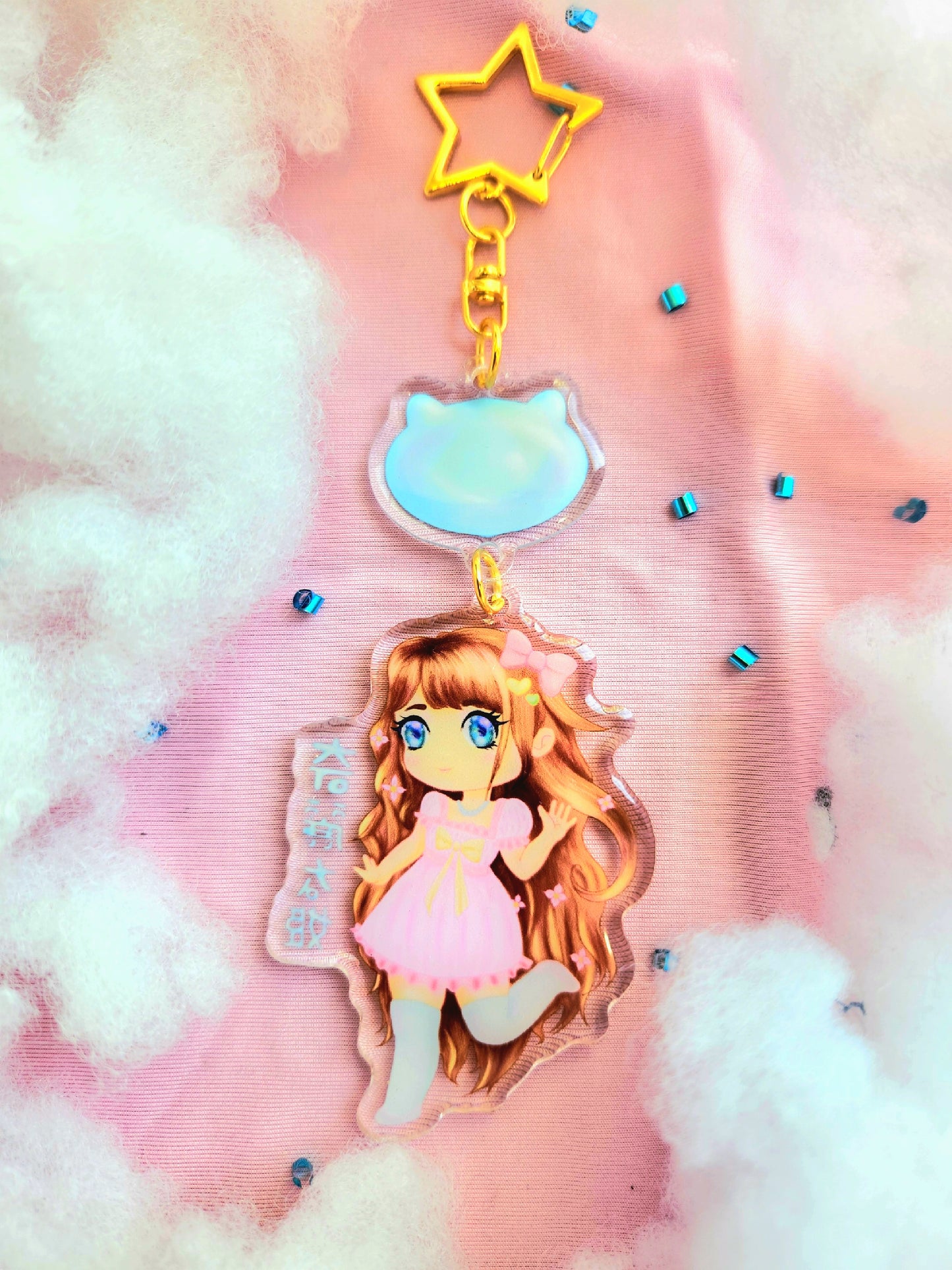 Pink Bubble Princess with Star Keyring