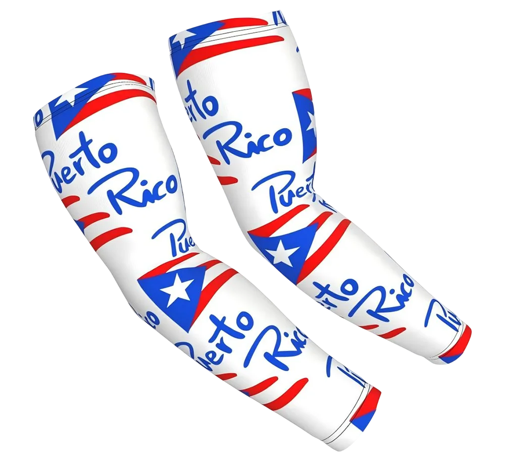 Custom arm sleeves from Yourstuffmade.com, showing a pair of flexible, colorful arm sleeves designed for sun protection and style.