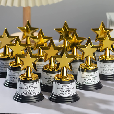 Custom trophy with engraved plaque, showcasing a classic award design from Yourstuffmade.com