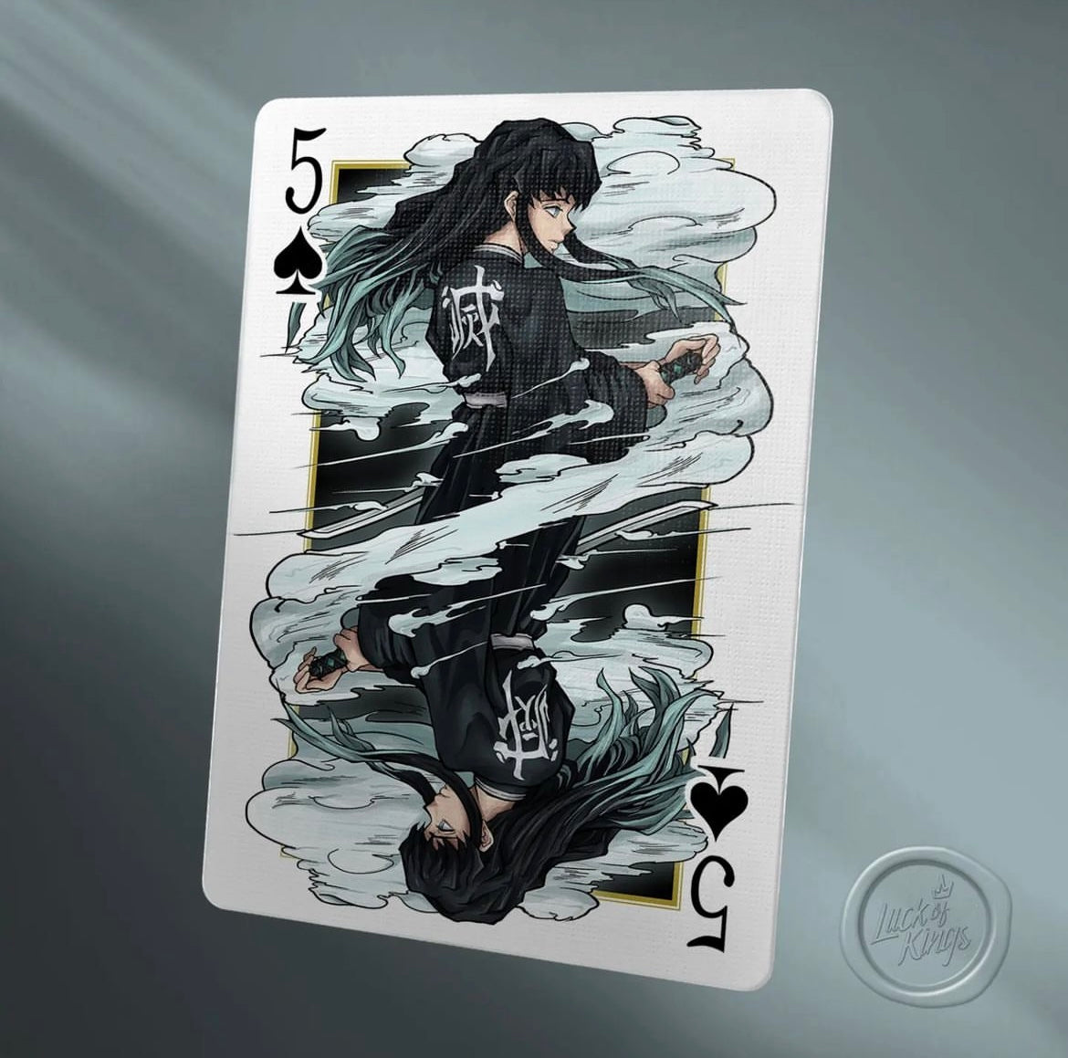 Custom playing cards from Yourstuffmade.com featuring unique designs, showcased in a close-up image of the deck.