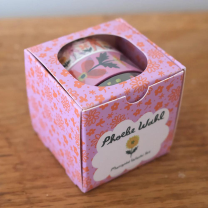 washi tapes on a box with "Phoebe Wahl Marigold Washi Set" text