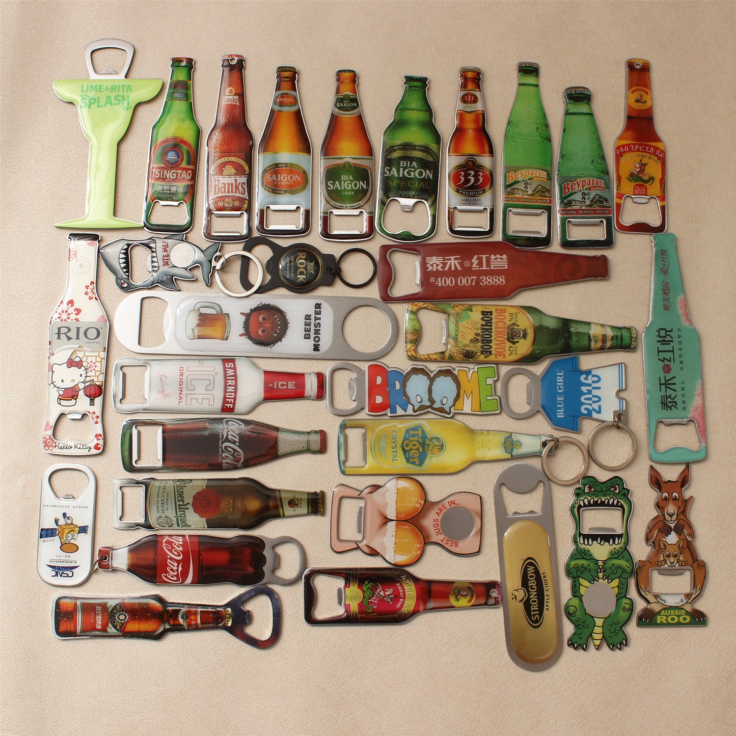 Assortment of bottle openers, including those for beer bottles- yourstuffmade