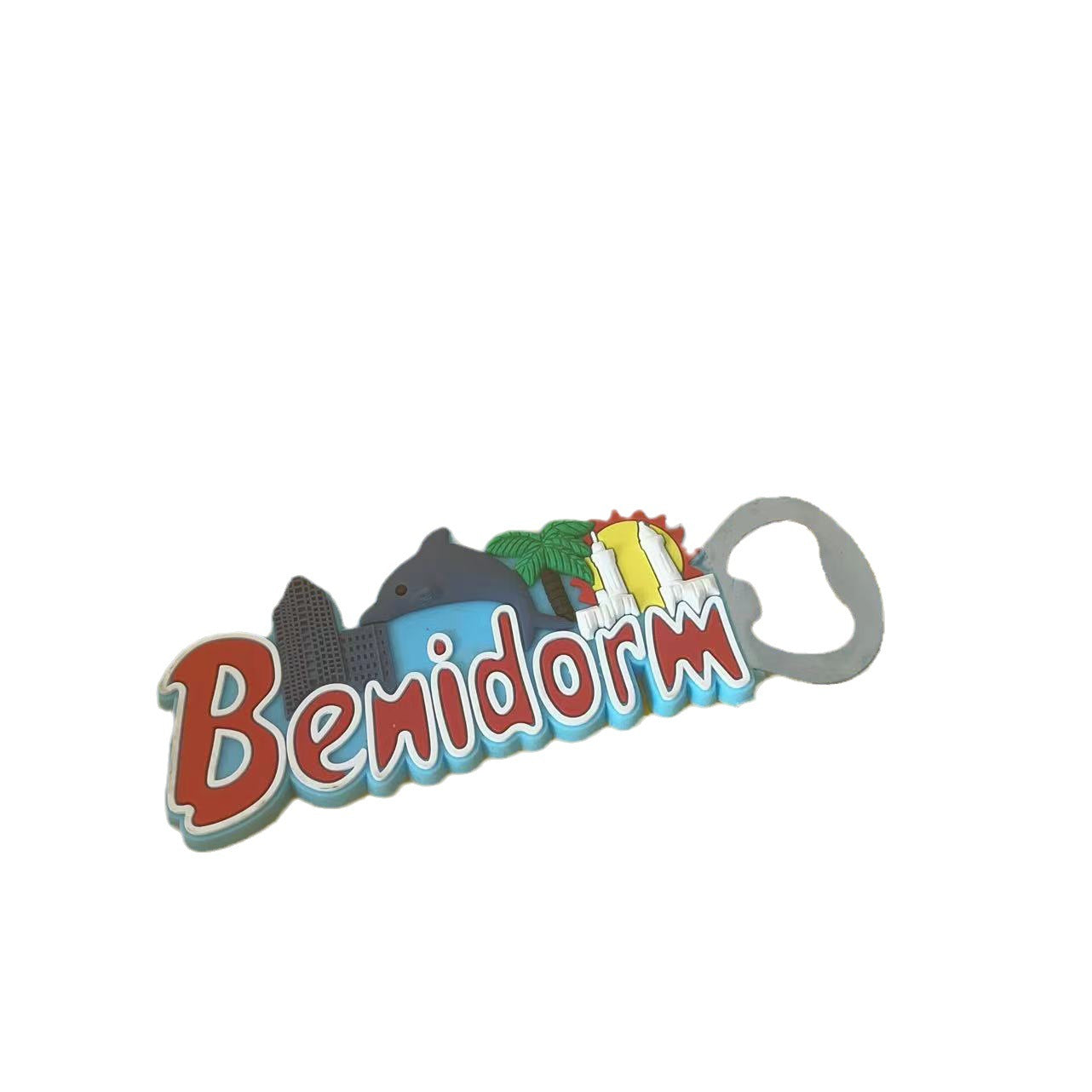 A keychain bottle opener with 'Benidorm' engraved, perfect for opening bottles on the go- yourstuffmade