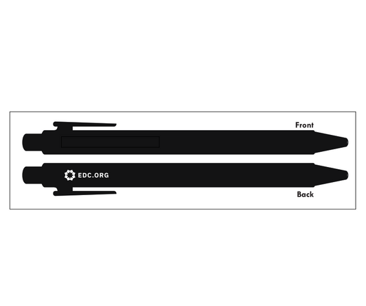 Black EDC.org pen with white logo, featuring a sleek design and metal clip, perfect for everyday carry and writing tasks.
