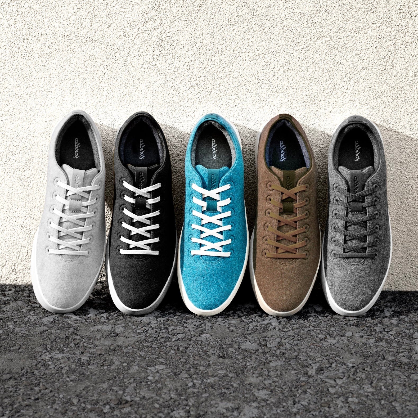 รองเท้าขนแกะ Allbirds หลายสีที่ถ่ายรวมกัน