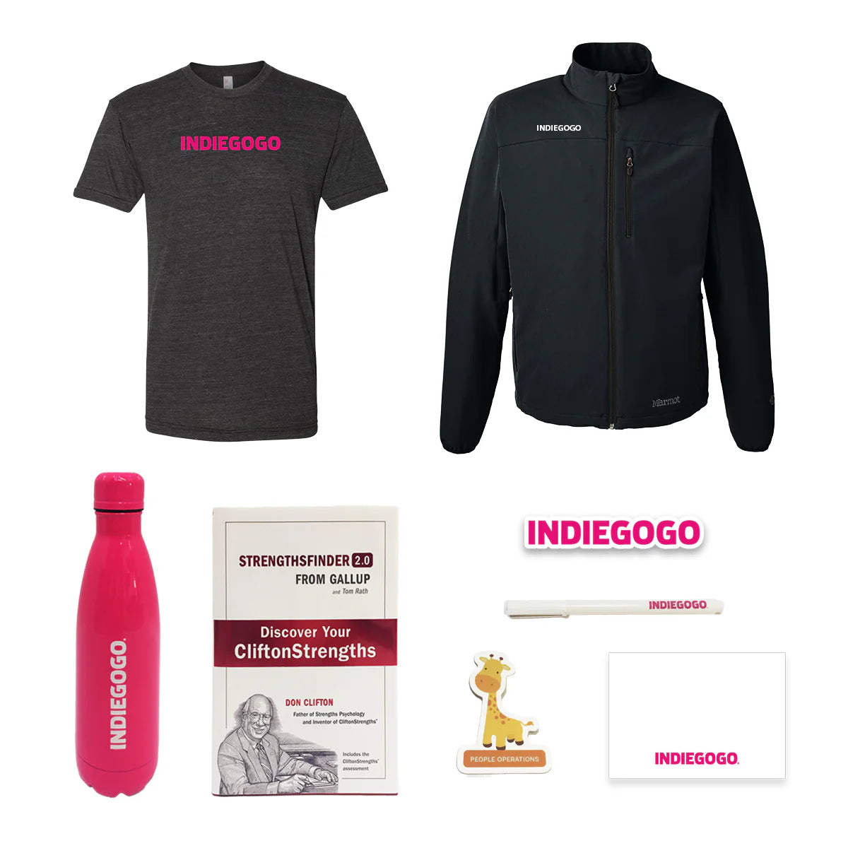 Conceitos de produtos promocionais com a marca Indiegogo