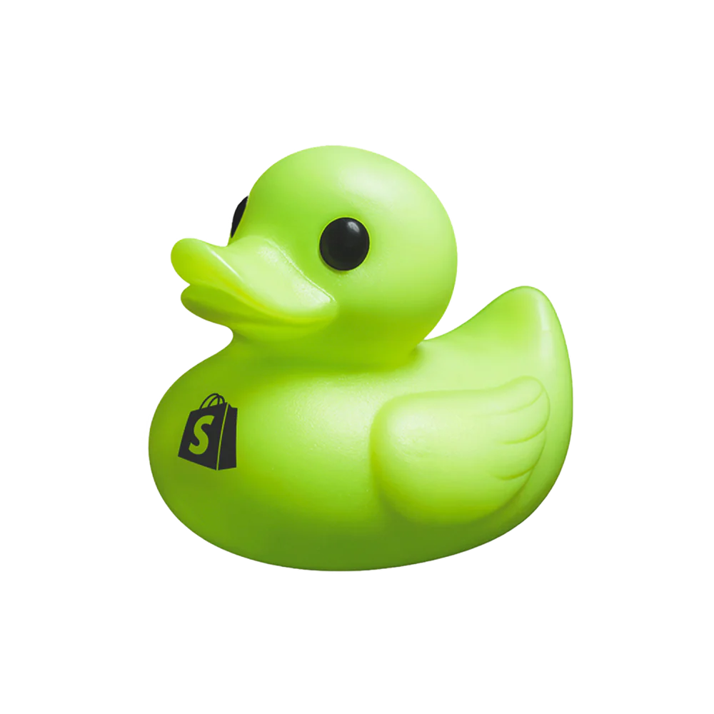 بطة خضراء تحمل علامة Shopify