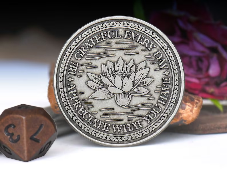 Silver Gratitude Coin with "BE GRATEFUL EVERY DAY" "APPRECIATE WHAT YOU HAVE"