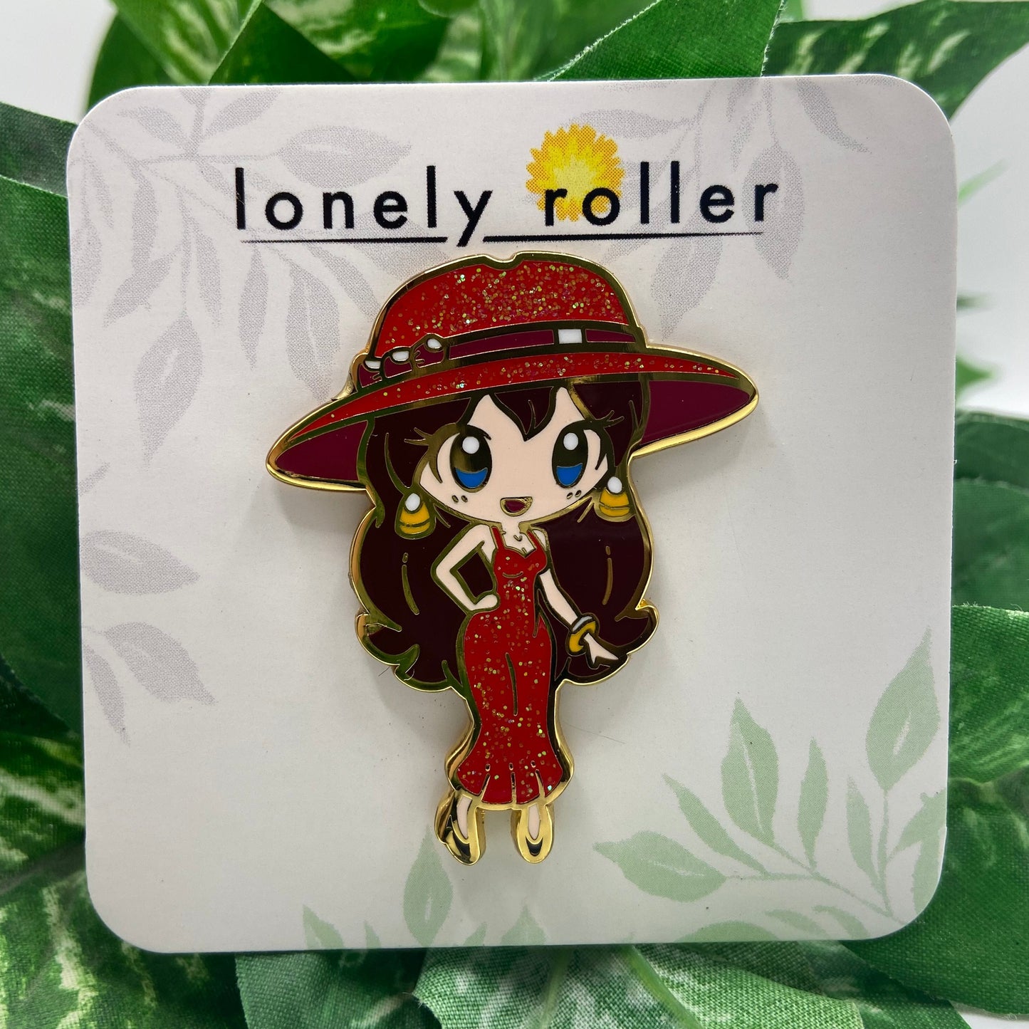 Mayor Pauline Super Mario Hard Enamel Pin on Backing Card with "lonely roller" text