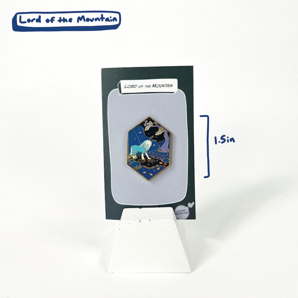 Hard Enamel Pin on Backing Card with "LORD OF THE MOUNTAIN" text
